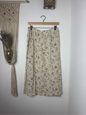 Vintage Cream Midi Skirt with Pink and Blue Floral Print